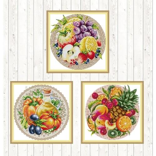Fruit Disc DIY Crafts Needlework Embroidery Patterns 14ct 11ct Count Print Canvas Embroidery Kit Cross Stitch Package Home Decor