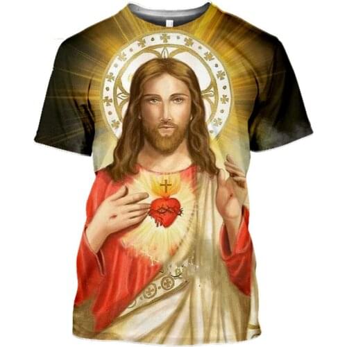 Summer Clothing Casual Streetwear Harajuku God Cartoon Men Tee Shirts Religion Christ Jesus 3D Print Mens T-Shirt 2021