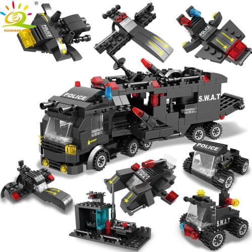 HUIQIBAO Toys 418PCS 8in1 SWAT Aircraft Truck Robot Building Blocks Kit For Children City Police Weapon Vehicle Bricks