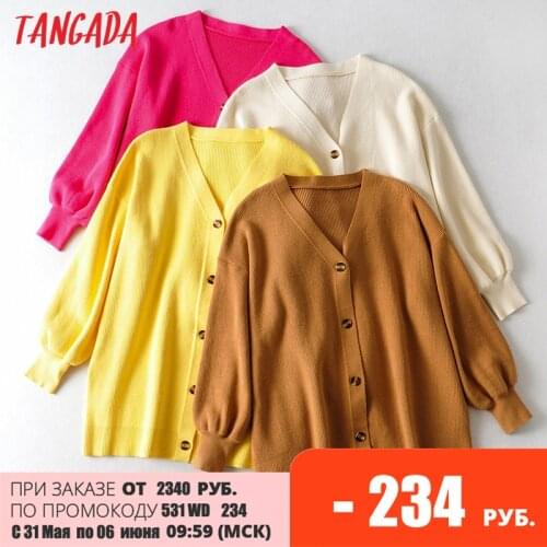 Tangada Women Oversized Thick Loose Knitted Cardigan Sweater Vintage Long Sleeve Button-up Female Outerwear Chic Tops AI01