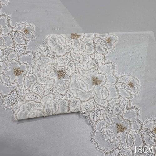32Yards White Gold Flowers Embroidered Lace Fabric Trim Sewing Laces Trim Ribbon Underwear Garment Dress Accessories Appliques