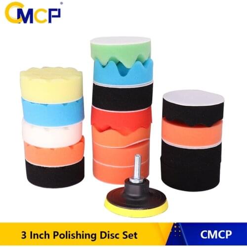 CMCP 3 Inch Polishing Disc 5/7/8/11/19pcs/Set Self-Adhesive Buffing Waxing Sponge Wool Wheel Polishing Pad Kit