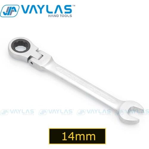 VAYLAS 14mm Dull Polished Combination Wrench Flexible Head 72T Ratchet and Open End High Torque Spanner Repair Hand Tool
