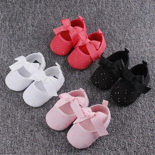 Cute Infant Kids Baby Girl Bowknot Crib Shoes Soft Shoes Sneaker First Walkers 0-18M
