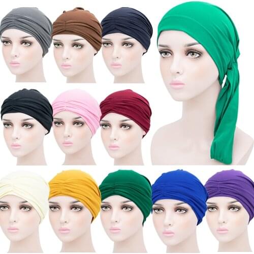 Muslim Hijab Tube Turban Inner Scarf Underscarf Bonnet Cap Women Winter Headwear Wrap Pleated Chemo Hat Beanie Islamic Cap