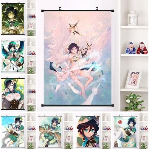Canvas Print Anime Characters Picture Wall Art Genshin Painting Plastic Hanging Scrolls Japanese Cartoon Poster Home Decoration