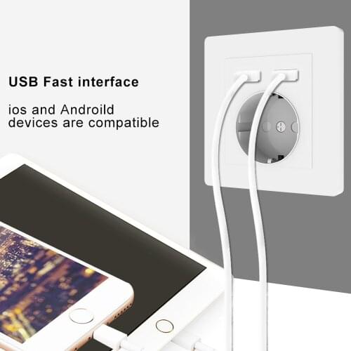 Makerele Wall Power Outlet PC Panel 16A EU Standard Socket with 2100mA Dual USB Socket three colors