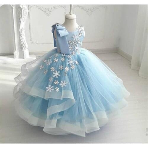 Sky Blue Flower Girl Dresses Puffy Tulle Ball Gown Little Girl Clothes Communion Pageant Dresses Birthday Gowns