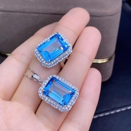 New Coming Natural and Real Topaz Jewelry set Natural And Real Topaz Set 925 sterling silver Fine jewelry 1pc ring,1pc Pendant