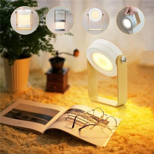New Retractable Bedroom Bedside Reading Light Folding Led Desk Lamp Wooden Handle Portable Lantern USB Night Light for Camping