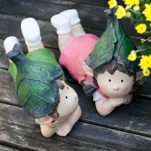 Pastoral Cute Cartoon Doll Kids Resin Accessories Garden Courtyard Villa Sculpture Crafts Outdoor Balcony Figurines Decoration