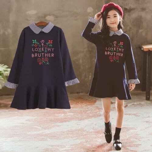 Girls Dress 2020 New Spring Casual Princess A-Line Striped Long Sleeve Kids Dress for 4 6 8 9 10 12 Years Autumn Letter Vestidos