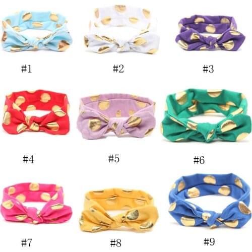 Baby Girls Gold Polka Dots Bow Rabbit Ears Headband Kids Infant Knotted Hairband Accessories