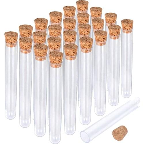 20Pcs 12x100mm Transparent Laboratory Clear Plastic Test Tubes With Corks Caps School Lab Supplies, Wedding Favor Gift Tube