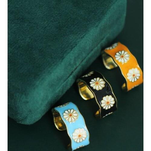 Romantic Elegant Daisy Ring For Women Enamel Copper Adjustable Open Rings Simple Plant Flower Summer Spring Jewelry Accessories