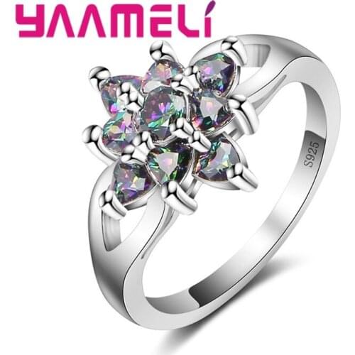 Luxury Colorful CZ Crystal Rings Fashion 925 Silver Rings for Women Romantic Wedding Engagement Rings Jewelry