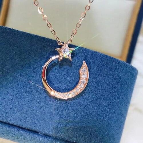 Rose Gold Cute Star Pendant with Bling Zircon Stone Long Chain Necklace Choker for Women Fashion Jewelry Statement Necklace