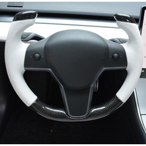 Real Carbon Fiber Pilot Shape Steering Wheel Leather Customized High Quality For Tesla Model Y Model 3 2017 2018 2019 2020 2021