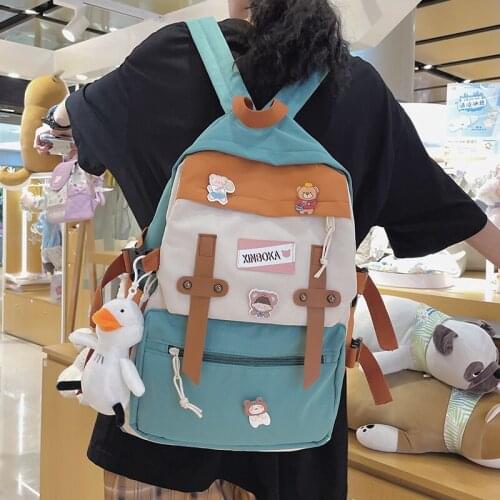 Panelled Cute Girls School Bag for Women Student Nylon Backpack Preppy Style Bookbag Female Anti Theft Rucksack Fashion Mochila