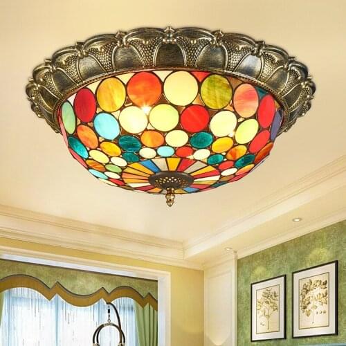 Mediterranean Tiffany Vintage Ceiling Lights Stained Glass Led Ceiling Lamp for Home Living Room Bedroom Kitchen Light Fixtures