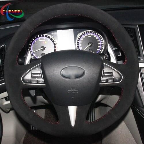 DIY Hand-Stitched Black Suede Car Steering Wheel Cover For Infiniti Q50 Q50L 2013-2017 QX50 2015-2017 Car Interior Accessories