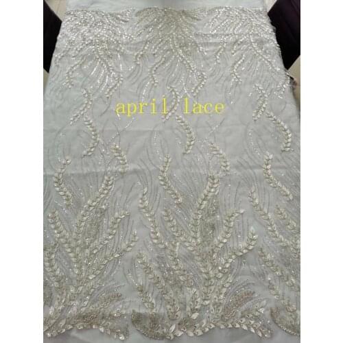 Stock LPX13# 5 yards/bag Silver floral embroidery sequins beaded high grade fabrics are used in wedding dress design