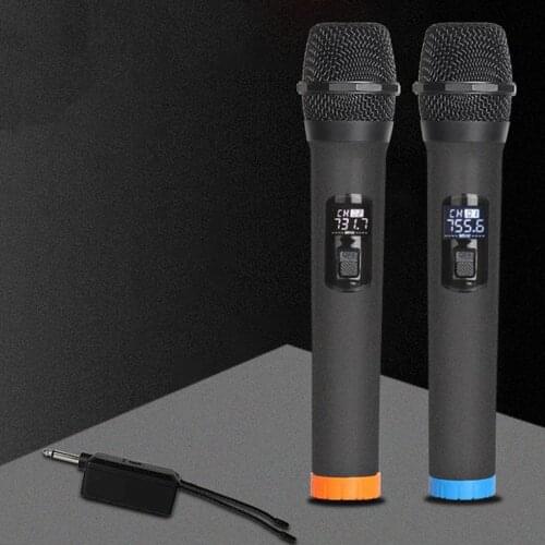 VHF 2x Wireless Microphone System Handheld Mic with Receiver Display for Home