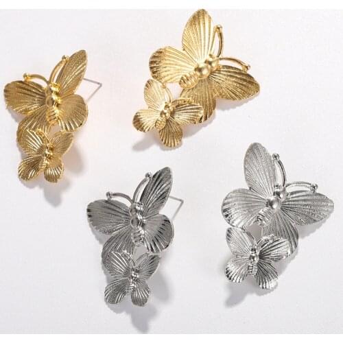 Rongho Vintage Metal Butterfly earrings for women gold earring femme insect earring brincos