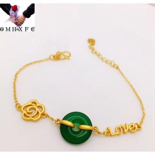 OMHXFC Jewelry Wholesale YM958 European Fashion Woman Girl Party Birthday Wedding Gift Vintage Peace Buckle 4KT Gold Bracelet