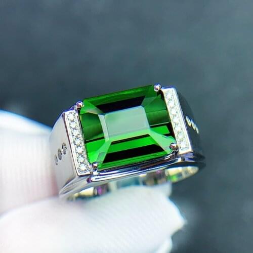 TM512 Fine Jewelry 18K Gold Jewelry 100% Natural Green Tourmaline Gemstones 7.0ct Diamonds Males Wedding Fine Mans Rings