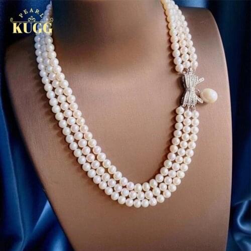 KUGG PEARL 14K Gold Filled Women Sweater Chain Natural Freshwater White Pearl Necklace Fine Handmade Jewelry Customized