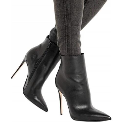 8/10CM Heels Woman Ankle Boots Black Leather Boot Womens High Heel Shoes Women Winter Party Shoe Dress Bottine