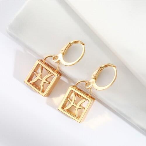 Fashion Aries Taurus Leo 12 Constellation Stud Earrings For Women Gold Color Earrings Party Jewelry Accessories Birthday Gift