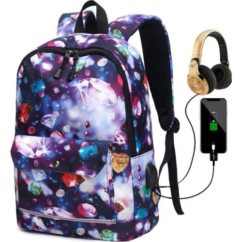 Fashion Preppy Style Nylon USB Laptop Backpack For Women Simple Fashion Youth Travel Backpack School Bag Tote Teen Girls Mochila