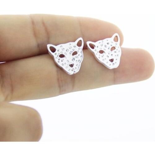 Wholesale 10 Pairs Cute Porous Leopard Head Stud Fashion Animal Earrings Unisex Kids Women Ornament Jewelry