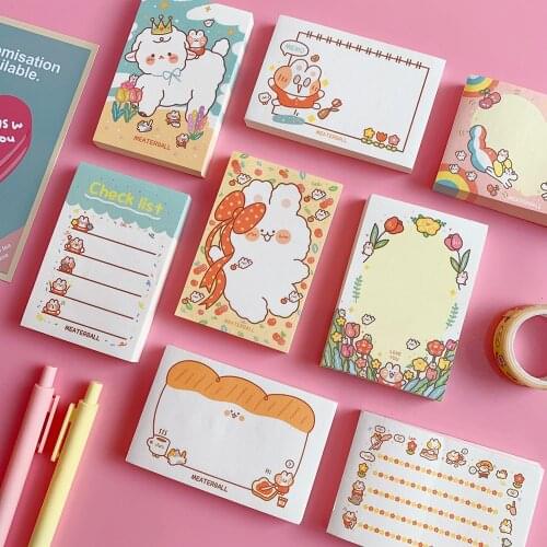 100pcs/pack Cute Cartoon Rabbit Memo Pad Sticky Message Note Paper Notebook Kawaii Mini to Do Check List Memo School Stationery