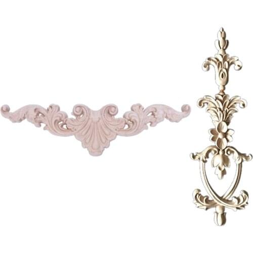 2PCS Wood Carved Corner Onlay Applique Frame Decor with Rubber Wood Carved Applique Vintage Furniture Craft Decor