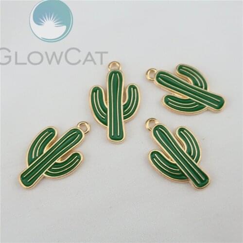 5X Drops Oil KC Gold Color Lovely Cactus Charm Pendant DIY Necklace Accessories Making 22738