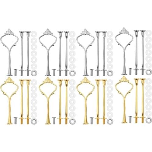 8 Sets 3 Tier Crown Cake Plate Stand Fittings Hardware Holder Kitchen Gadgets for Wedding and Party - Silver&Golden