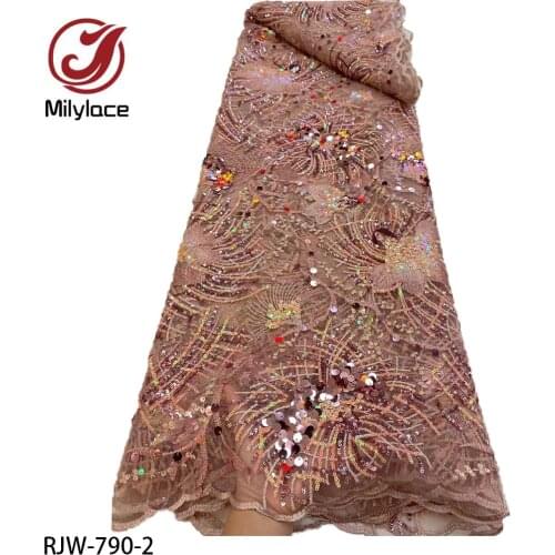 Quality Guaranteed African 3D Flower Lace Fabric Luxury Sequins French Tulle Lace Fabric 2021 Fabric for Evening Party RJW-790