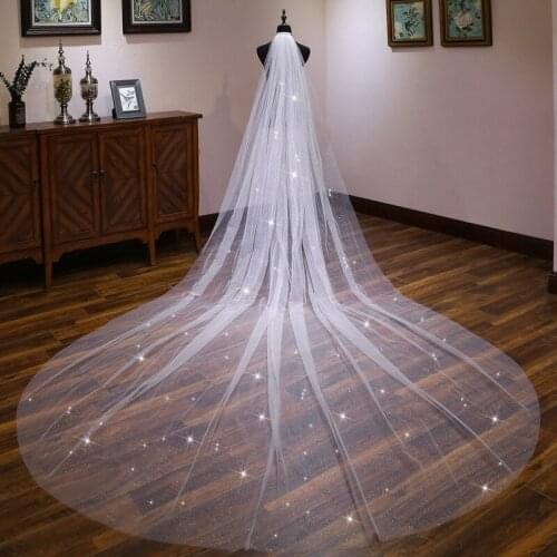 Shiny Stunning White 3m One Layer Lace Appliques Bridal Veil Bling Ivory Cathedral Wedding Veil Wedding Dress Accessories