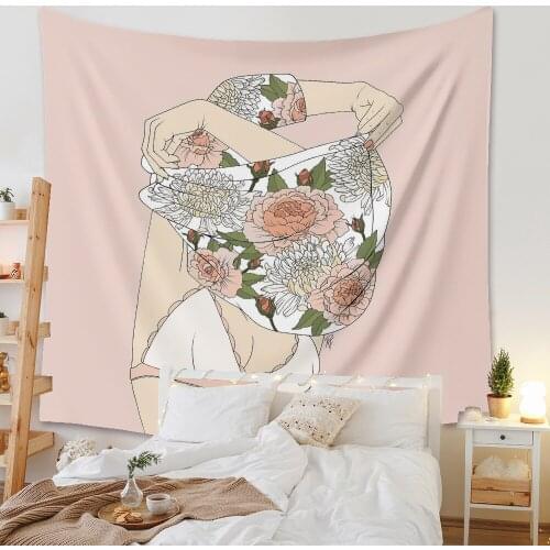 Bohemian wind ins pink girl flower tapestry hippie rose tapestry Background Art Wall Carpet Home decoration