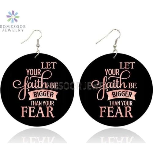 SOMESOOR Both Sides Printed Don't Knock The Hustle Wooden Drop Earrings Power Faith Sayings Photos Writings For Women Gif