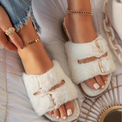 Home Sandals Comfortable 35-43 Flip Flop 2020 Fall/winter New Plus Size Womens Shoes Flat Candy-colored Plush Womens Slippers