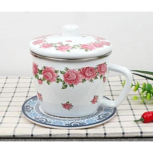 Enamel soymilk cup, double enamel cup, enamel milk cup, instant noodles cup, large cup, tea cup, coffee cup