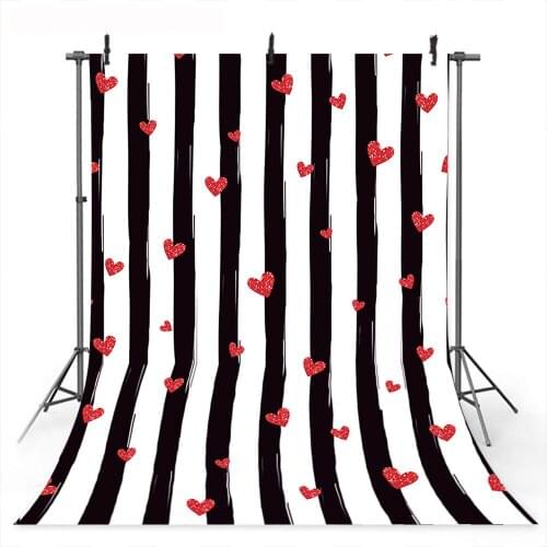 Red hearts Valentines Day Photo Background Newborn Baby Birthday Party Backdrop for Photo Studio White Black Stripes Photocall