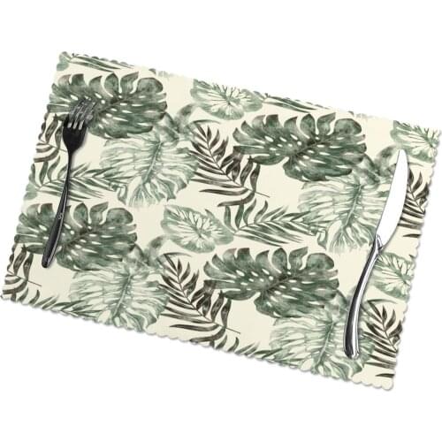Table Mats Drink Coaster Table Placemats Tropical Palm Leaves Watercolor Coffee Mug Cup Coasters 6 PCS Non-slip Pads