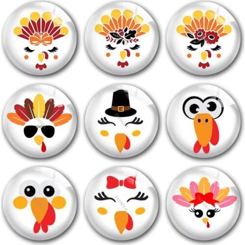 Handmade Thanks giving day Autumn Turkey gobble Round photo glass cabochons demo flat back DIY jewlery Making findings accessory