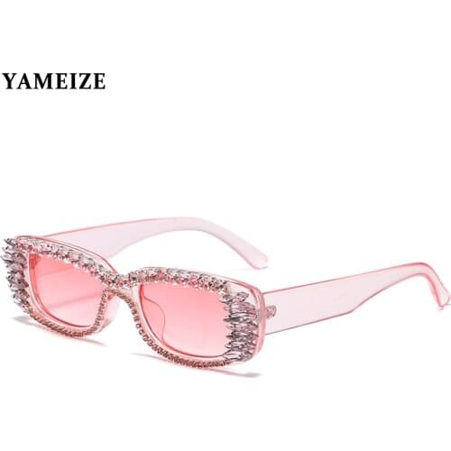 YAMEIZE Square Sun Glasses Rectangle Rhinestone Sunglasses Fashion Steampunk Diamond Sun Glasses Vintage Shades Eyeglasses Gafas