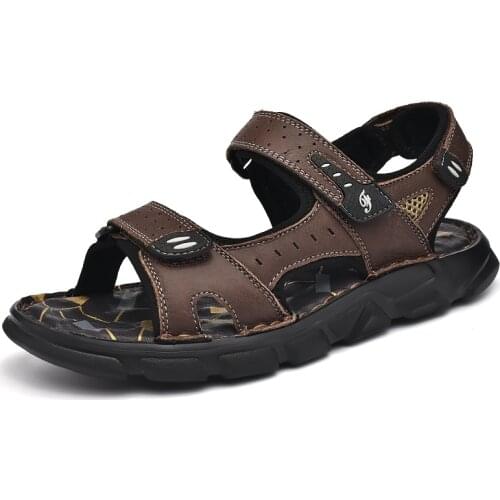 Jumpmore Summer Beach Shoes Men Casual Cow Leather Sandals Size 38-48
